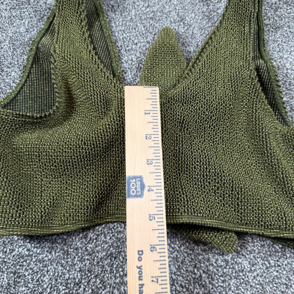 Beach Riot Free People Bikini Set XL Olive Green Metallic Tie Front High Waist - Picture 10 of 12